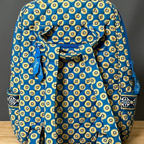 Vera Bradley Riveria Blue Yellow Floral Back Pack Book Bag 7 pocket 14" - Picture 2 of 9